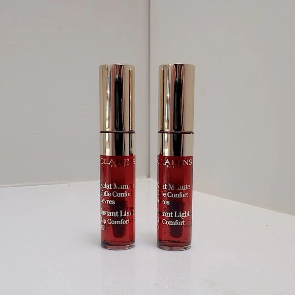 BNIB - Set of 2 Clarins Nourishing Hydrating Mini Lip Comfort Oil in Cherry Red - Picture 3 of 13